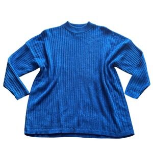 Mathias Vintage Royal Blue Metallic Ribbed Knit Mock Neck Sweater Plus Size 3X